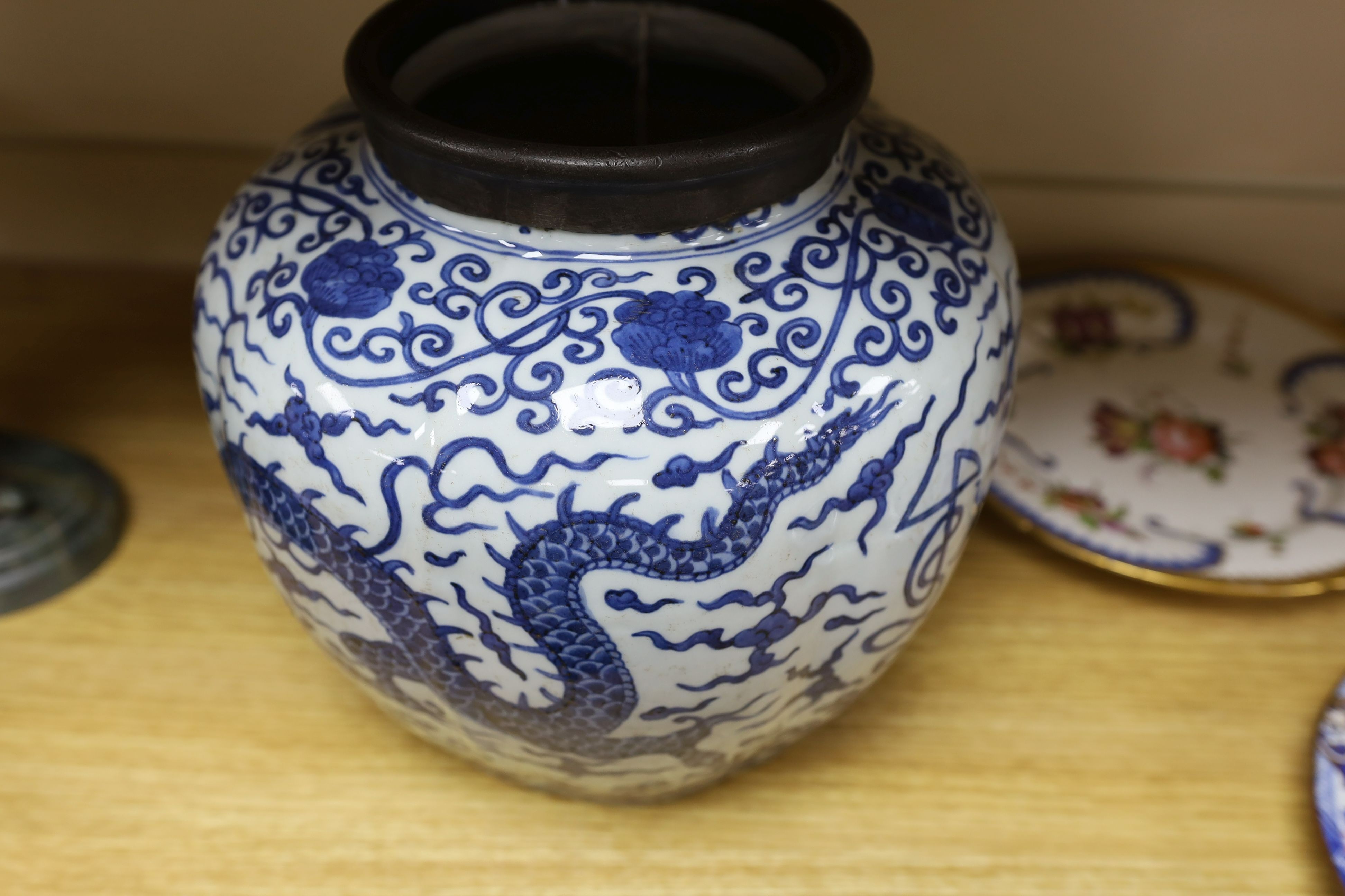 A Chinese blue and white ‘dragon jar, Wanli mark and possibly of the period, 23 cm high